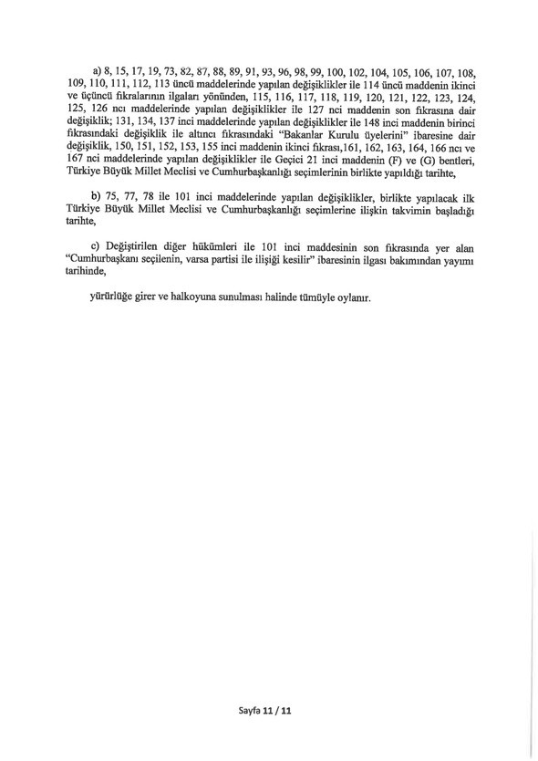 21 maddelik Yeni Anayasa teklifi