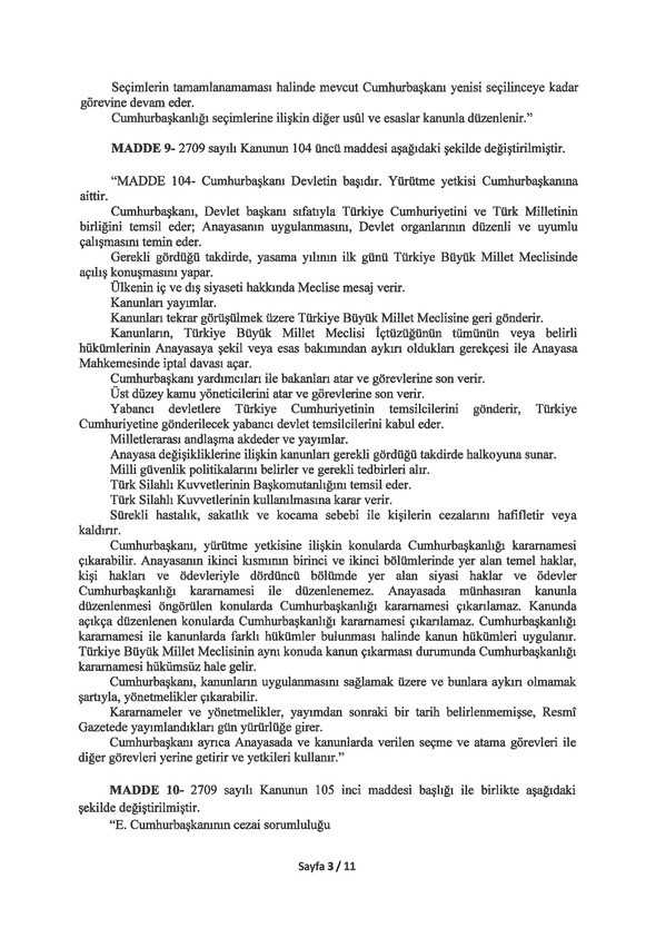 21 maddelik Yeni Anayasa teklifi