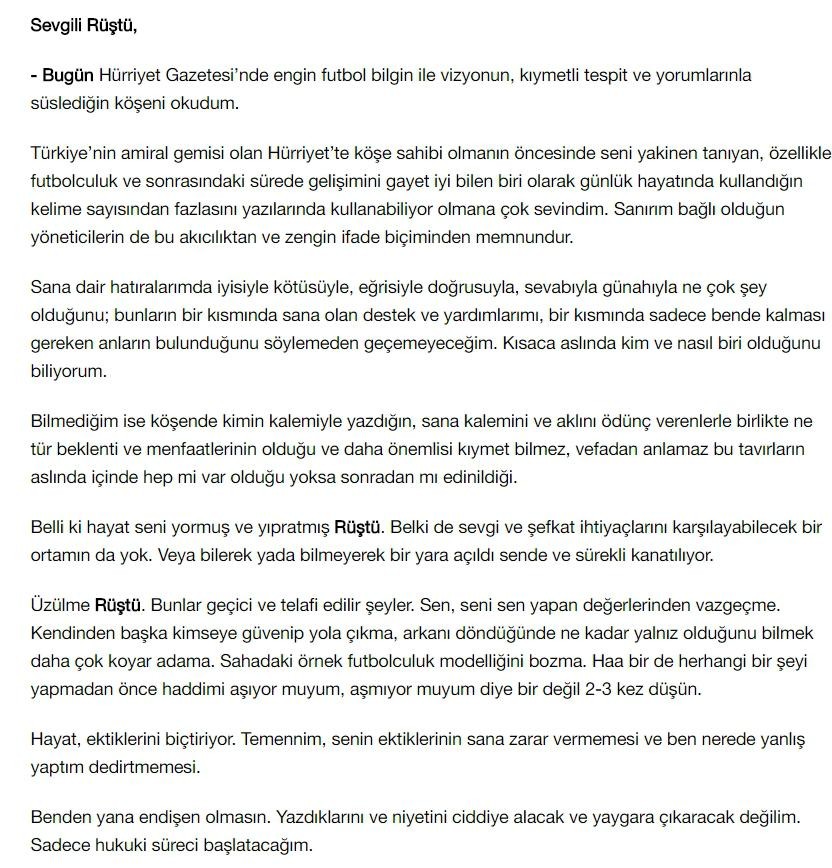 Rüştü Reçber'den olay Fatih Terim yazısı