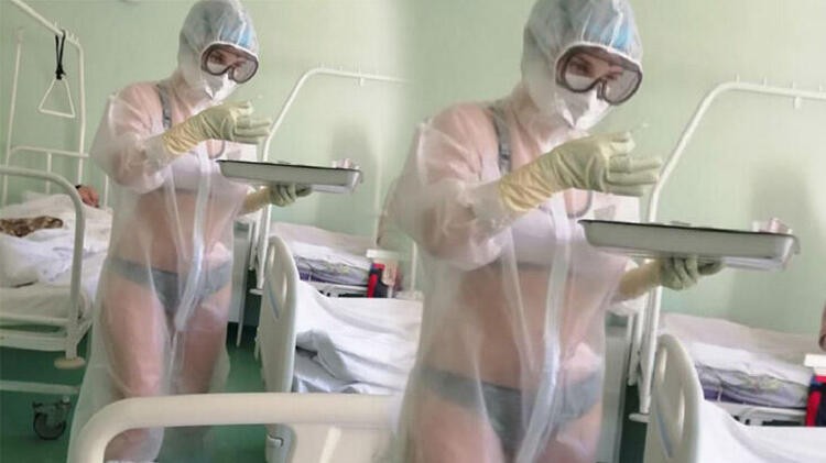İç çamaşırlı korona virüs hemşiresi model oldu