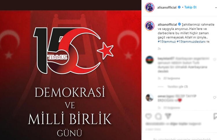 Ünlülerin 15 Temmuz paylaşımları