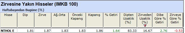 Zirvesine yakın hisseler 04-01-2013