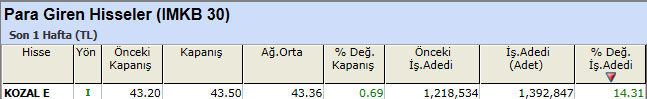 Para girişi olan hisseler 07-01-2013