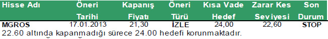 Günün önerilen hisseleri 29-01-2013