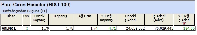 Para girişi olan hisseler