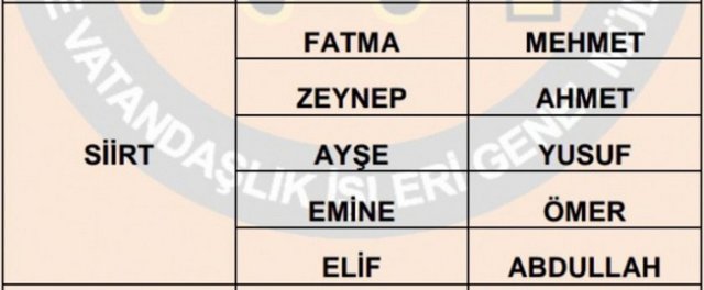 İllere göre en çok kullanılan isimler