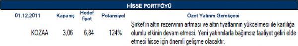 Aralık ayı portföy önerileri