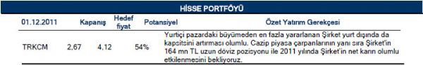 Aralık ayı portföy önerileri