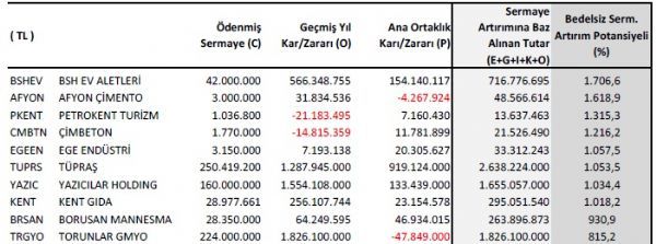 Bedelsiz potansiyeli yüksek hisseler