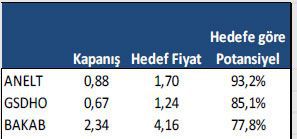 Getiri potansiyeli yüksek hisseler