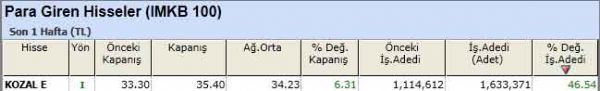 Para girişi olan hisseler