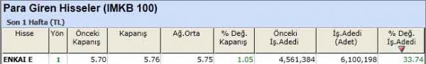 Para girişi olan hisseler