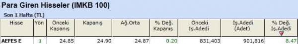 Para girişi olan hisseler