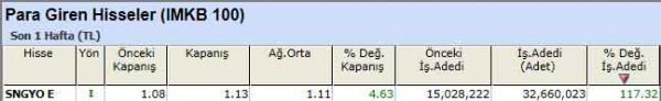 Para girişi olan hisseler