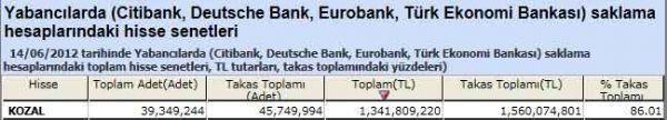 Yabancı saklamasındaki hisseler